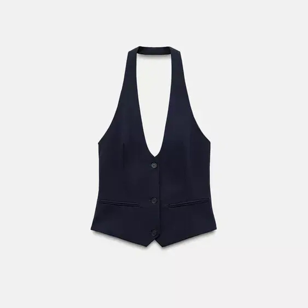 Zara Button Halter Vest (Navy Blue) NWT